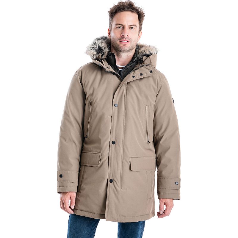 London Fog-Snorkel Parka with Faux-Fur Trim- Taupe-XXL