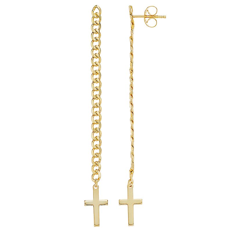 14k Gold Dangle Cross Post Earrings, Womens, Yellow
