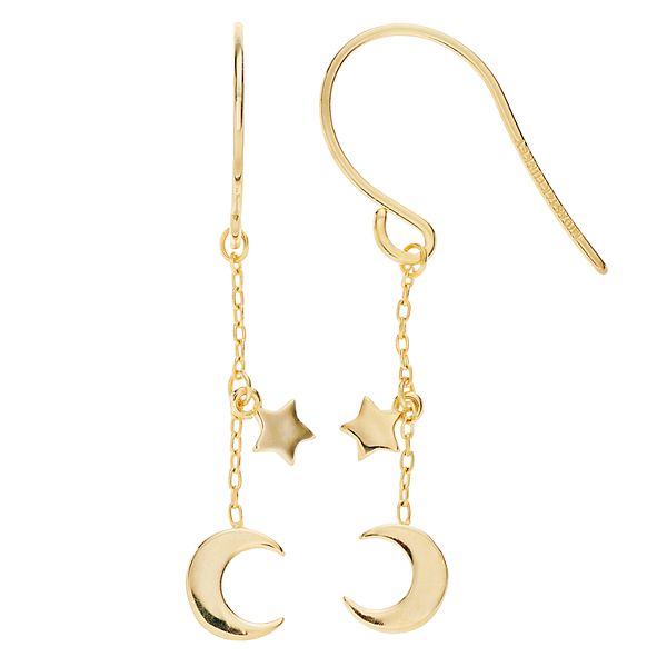 14k Gold Moon Star Drop Earrings