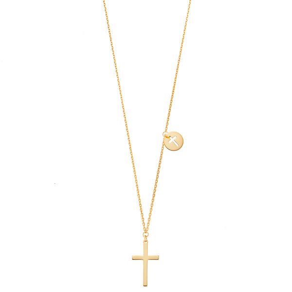 14k Gold Disc & Cross Necklace