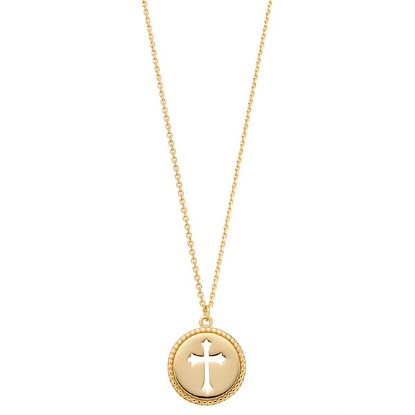 14k Gold Cutout Cross Disc Pendant Necklace