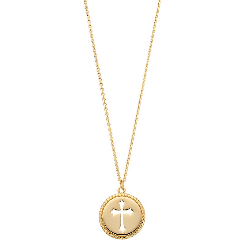 14k Gold Cutout Cross Disc Pendant Necklace, Womens, Size: 18, Yellow