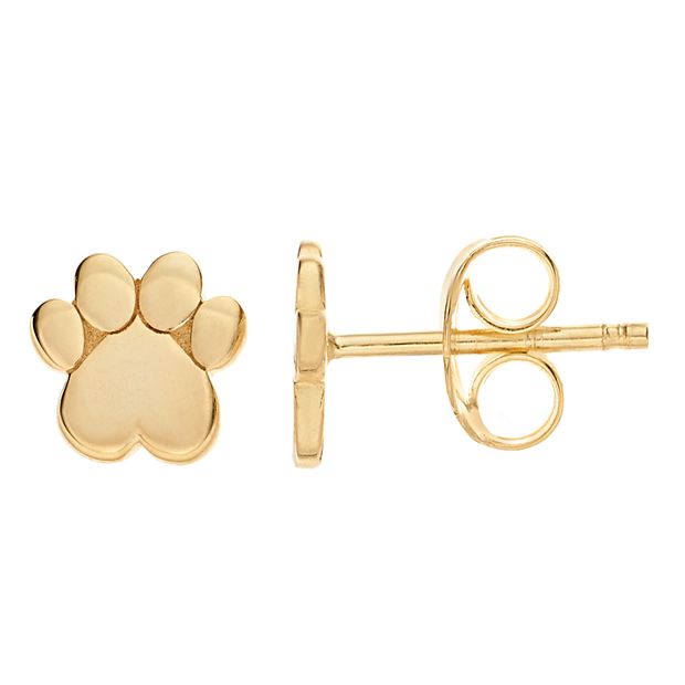 14k Gold Heart Dog Paw Stud Earrings