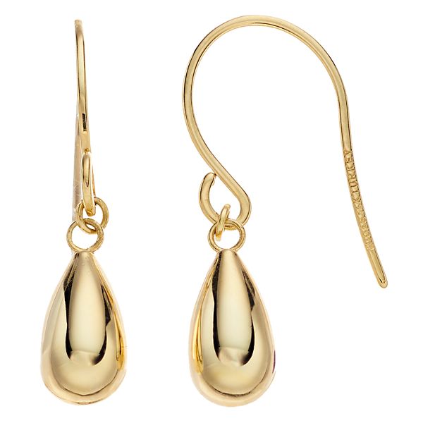 14k Two-tone Gold Textured And Polished Teardrop Post Dangle Earrings