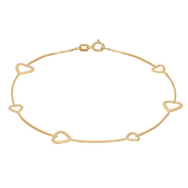14k Gold Heart Charm Bracelet