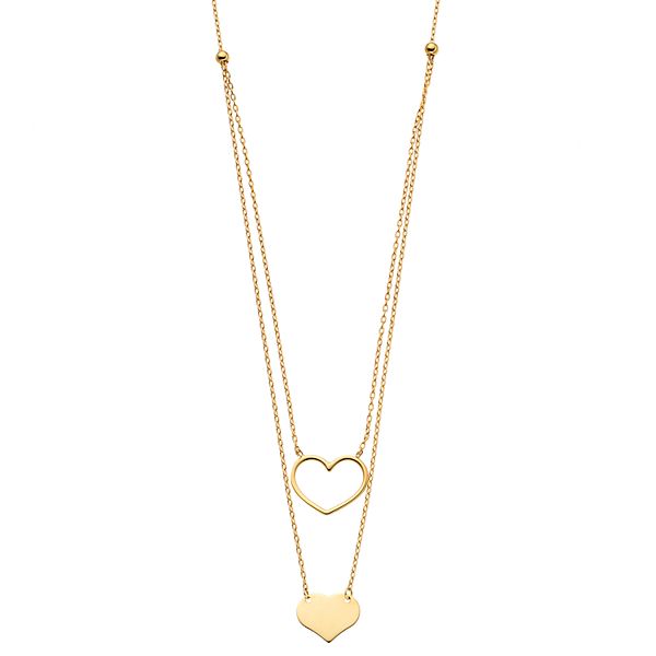 Gold Plated Key Lock Heart Three Layered Necklace - Jewenoir