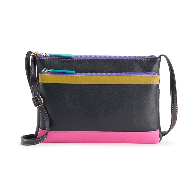ili Leather Multi Compartment Crossbody Bag, Black Brights