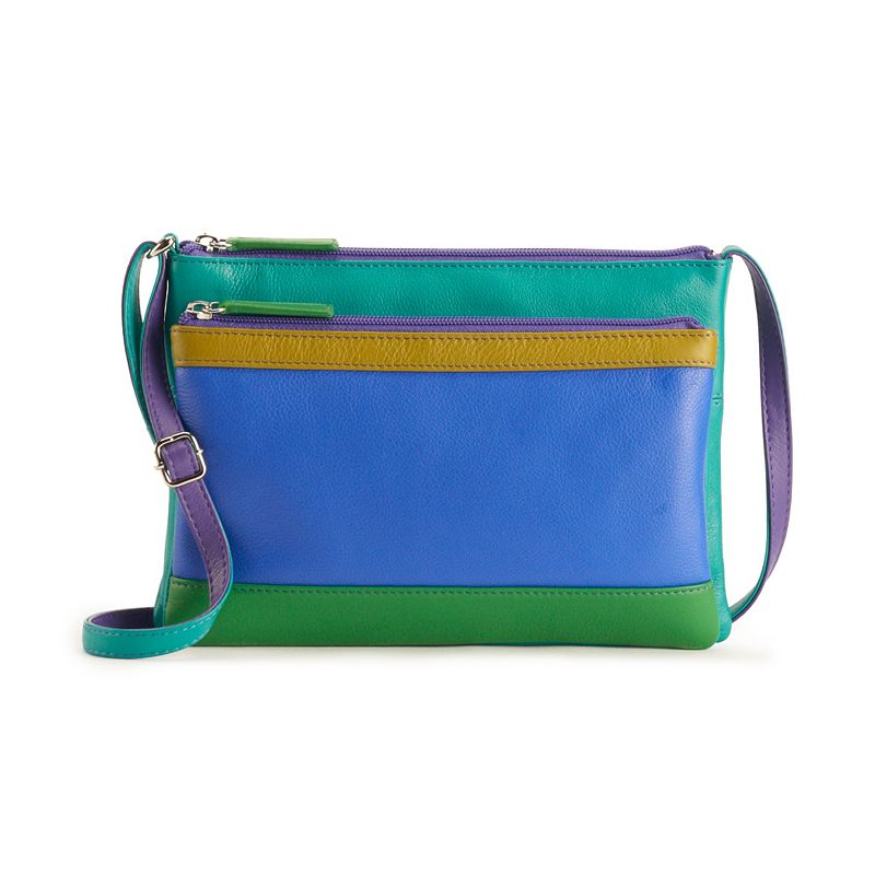 ili Leather Multi Compartment Crossbody Bag, Cool Tropics