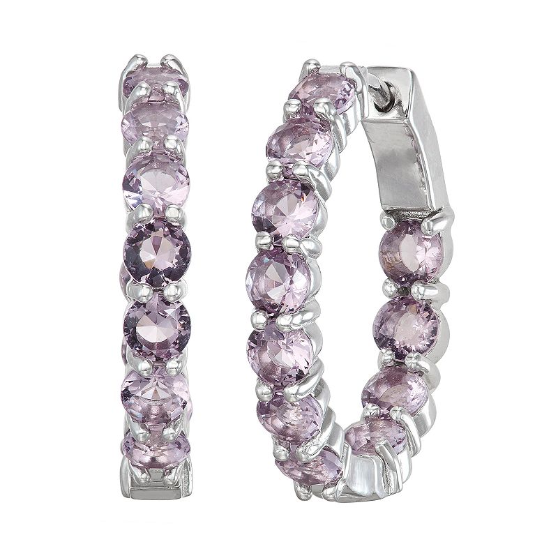 Sterling Silver Simulated Gemstone Hoop Earrings, Womens, Purple