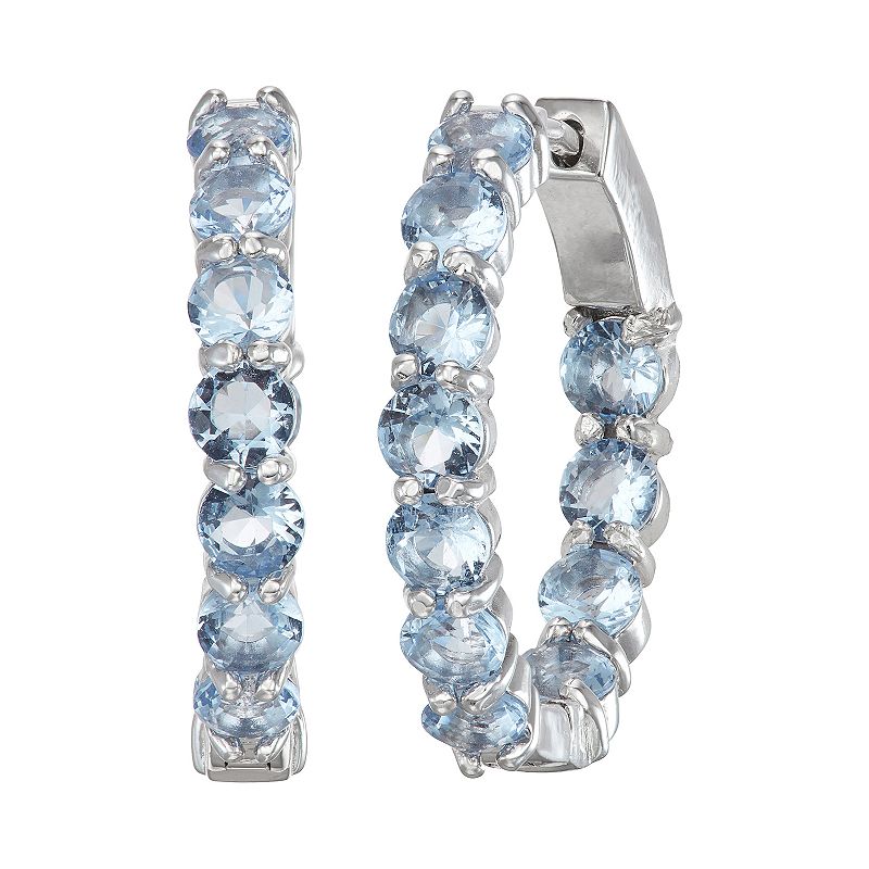 Sterling Silver Simulated Gemstone Hoop Earrings, Womens, Blue