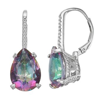 Designs by Gioelli Sterling Silver Simulated Gemstone Teardrop Leverback Earrings