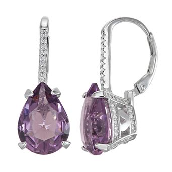 Designs by Gioelli Sterling Silver Simulated Gemstone Teardrop Leverback Earrings