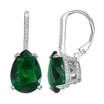 Designs by Gioelli Sterling Silver Simulated Gemstone Teardrop Leverback Earrings
