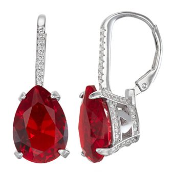 Designs by Gioelli Sterling Silver Simulated Gemstone Teardrop Leverback Earrings