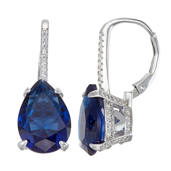 Designs by Gioelli Sterling Silver Simulated Gemstone Teardrop Leverback Earrings - Simulated Sapphire
