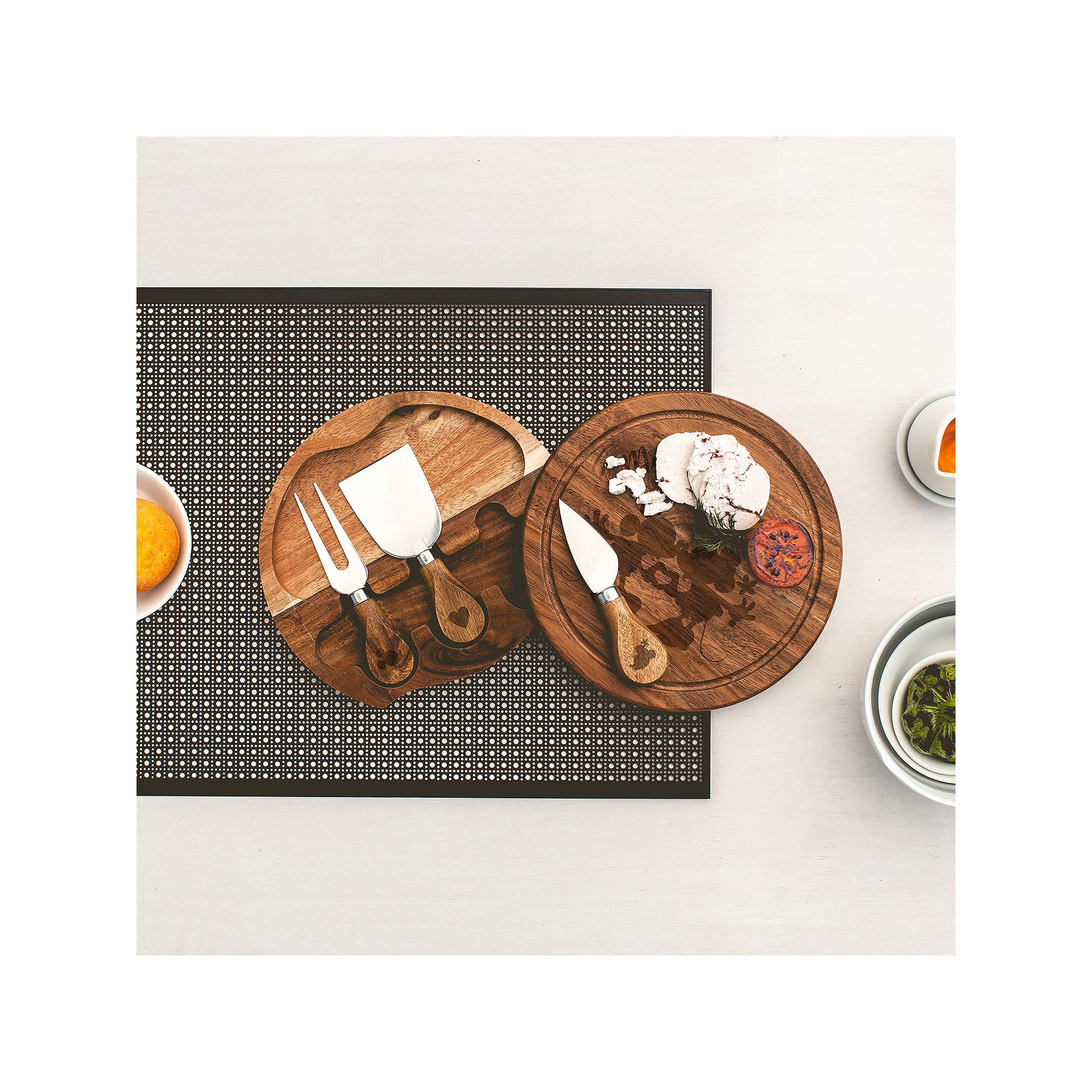 Disneys Mickey & Minnie Mouse Acacia Wood Cheese Board & Tool Set by Picni