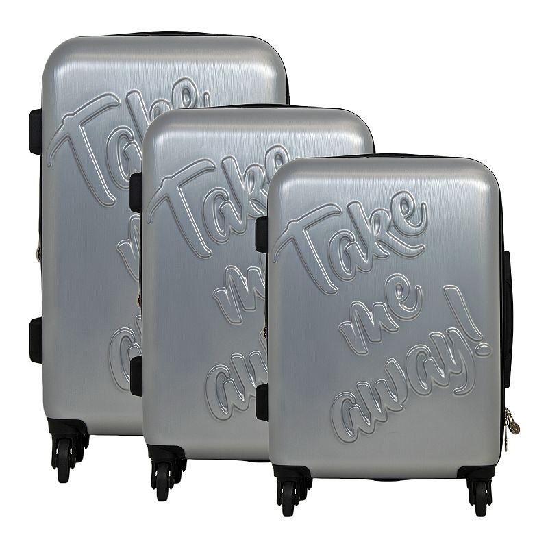 Macbeth Collection Take Me Away 3-Piece Hardside Spinner Luggage Set, Grey,