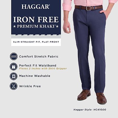 Men's Haggar® Iron Free Premium Khaki Slim-Straight Fit Flat Front Perfect Fit Waistband Casual Pant