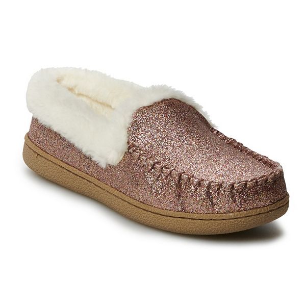 Glitter moccasin slippers store womens