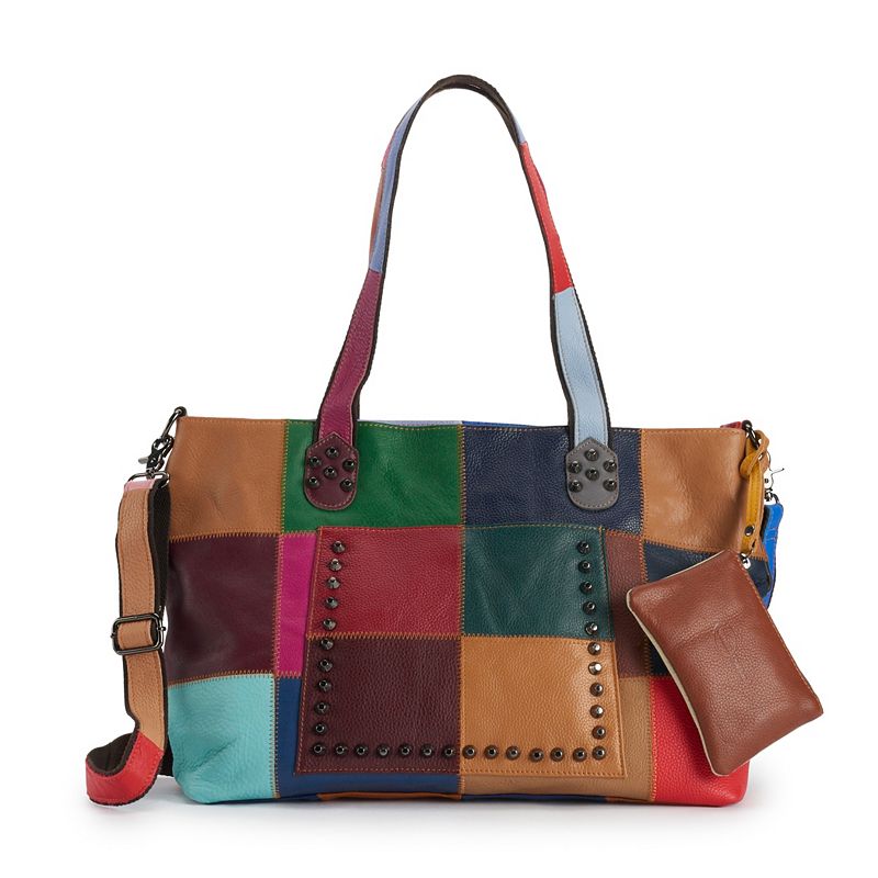 Womens Amerileather Cleo Leather Tote Bag, Multicolor