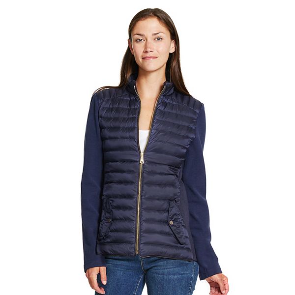 Women's IZOD Puffer Jacket with Knit Side Panels & Sleeves