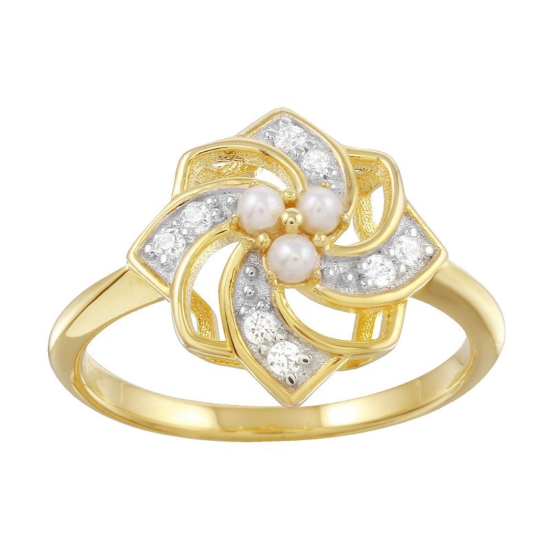 14k Gold Freshwater Cultured Pearl & Cubic Zirconia Windmill Ring, Womens,