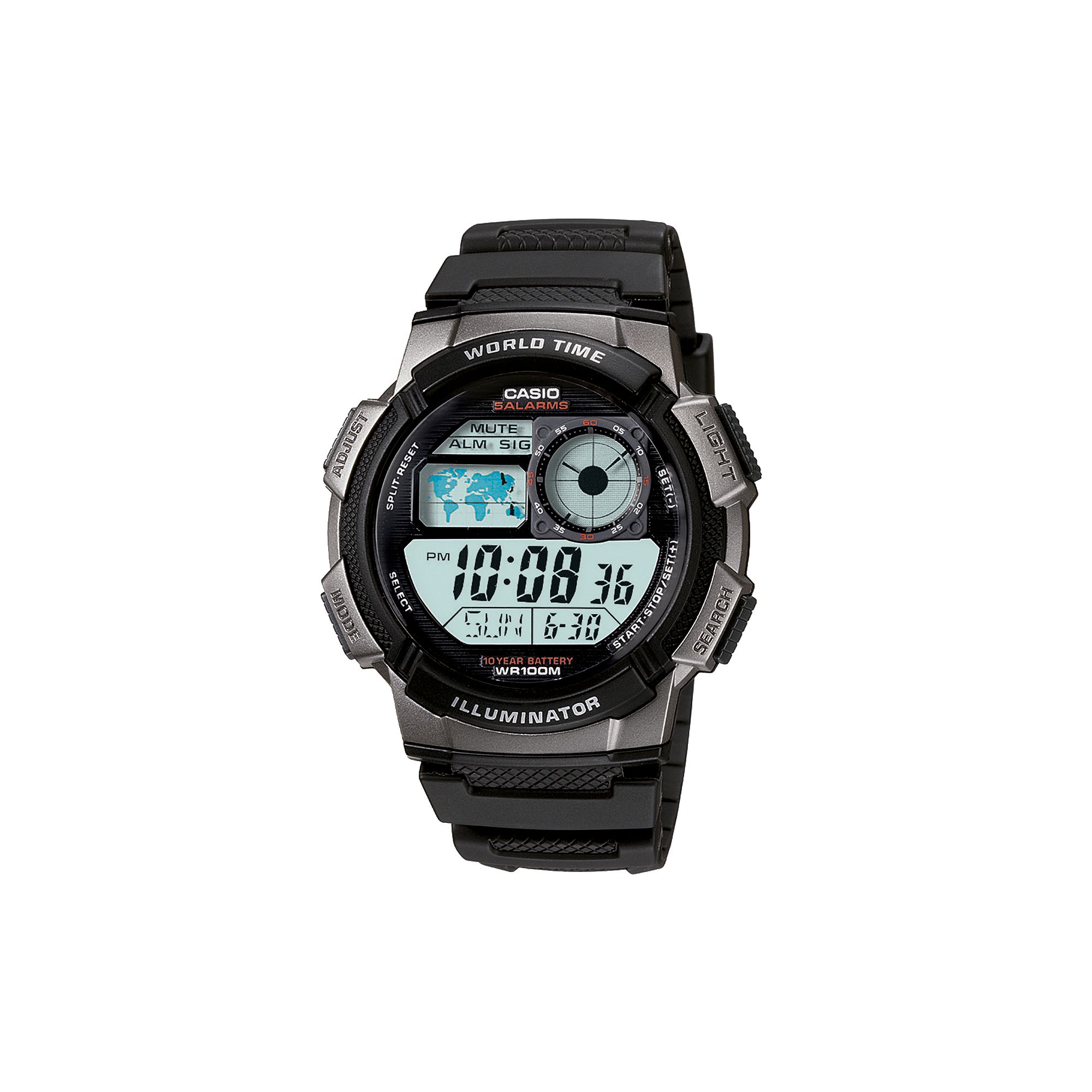 Casio Mens Illuminator Digital Chronograph Watch - AE1000W-1BV, Grey