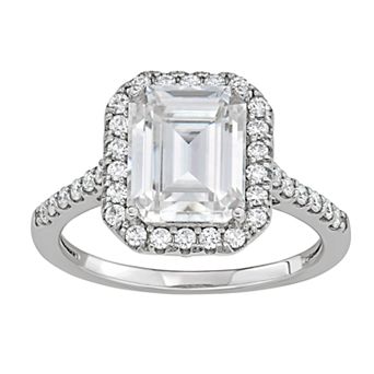 Charles & Colvard 14k White Gold Emerald Cut 4 Carat T.W. Lab-Created Moissanite Halo Ring