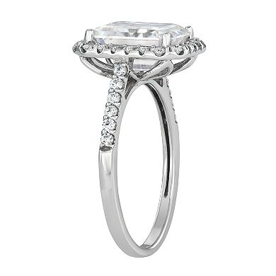 Charles & Colvard 14k White Gold Emerald Cut 4 Carat T.W. Lab-Created Moissanite Halo Ring