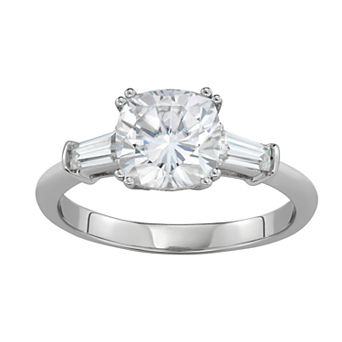 Charles & Colvard 14k White Gold 2 3/4 Carat T.W. Lab-Created Moissanite Cushion & Baguette Ring