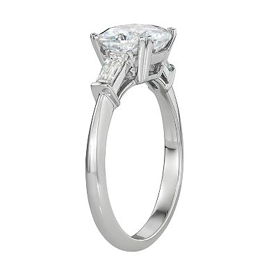 Charles & Colvard 14k White Gold 2 3/4 Carat T.W. Lab-Created Moissanite Cushion & Baguette Ring