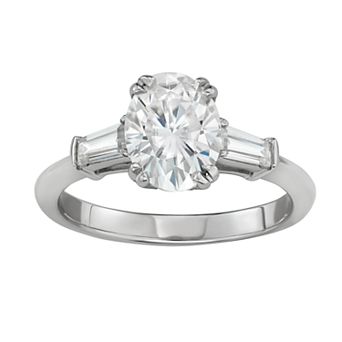 Charles & Colvard 14k White Gold 2 1/2 Carat T.W. Lab-Created Moissanite Oval and Baguette Ring