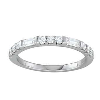 Womens Charles & Colvard 14K White Gold 1/2 Carat T.W. Lab-Created Moissanite Round and Baguette Stacker