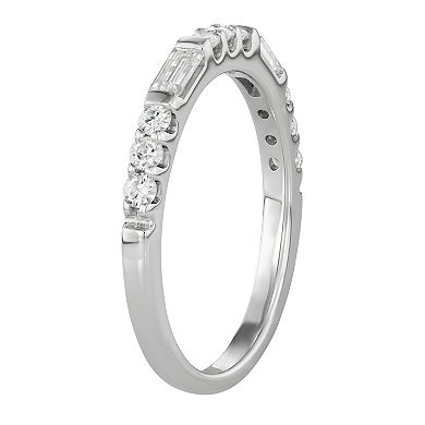 Womens Charles & Colvard 14K White Gold 1/2 Carat T.W. Lab-Created Moissanite Round and Baguette Stacker