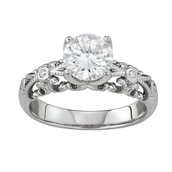 Charles & Colvard 14K White Gold 1-1/2 Carat T.W. Lab-Created Moissanite Milgrain Ring