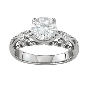 Charles & Colvard 14K White Gold 1-1/2 Carat T.W. Lab-Created Moissanite Milgrain Ring