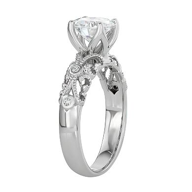 Womens Charles & Colvard 14K White Gold 1-1/2 Carat T.W. Lab-Created Moissanite Milgrain Ring