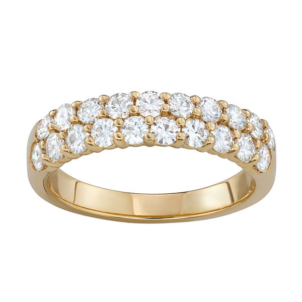 Charles & Colvard 14k White Gold 1 Carat T.W. Lab-Created Moissanite Two-Row Wedding Band - Yellow (7)