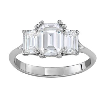 Charles & Colvard 14K White Gold 2 9/10 Carat T.W. Lab-Created Moissanite Emerald Three-Stone Ring