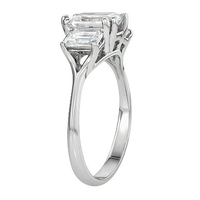 14K White Gold 2 9/10 Carat T.W. Lab-Created Moissanite Emerald Three-Stone Ring