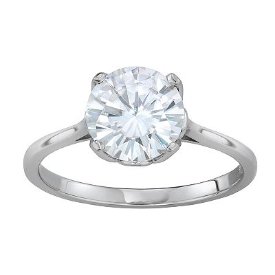 14K White Gold Moissanite by Charles Colvard Round Solitaire Ring 2.70 Dew Women s Size 5