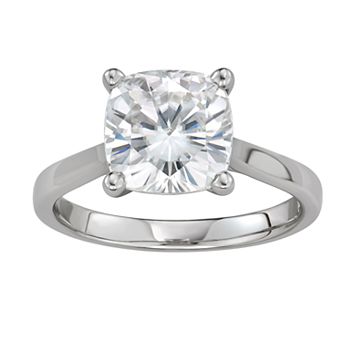 Charles & Colvard 14K White Gold 3-1/3 Carat T.W. Lab-Created Moissanite Cushion Solitaire Ring