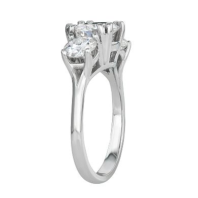 14K White Gold 3 1/10 Carat T.W. Lab-Created Moissanite Three-Stone Ring