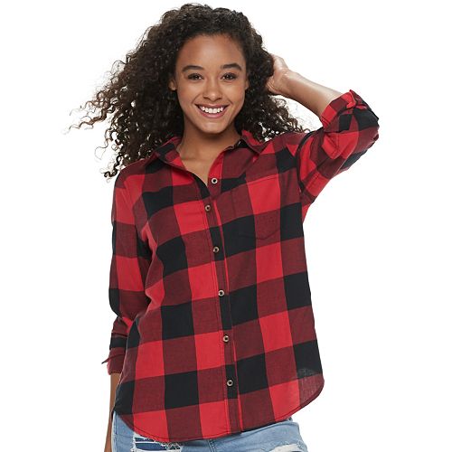 Juniors' SO® Button Down Flannel Shirt