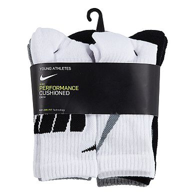 Boys Nike 6-Pack Dri-FIT Performance Cushioned Crew Socks