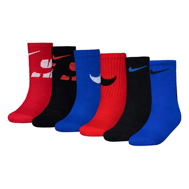 Boys Nike 6 Pack Dri FIT Performance Cushioned Crew Socks