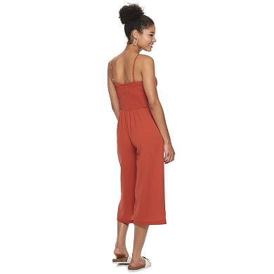 Juniors' Lily Rose Tie-Front Molded Cup Jumpsuit