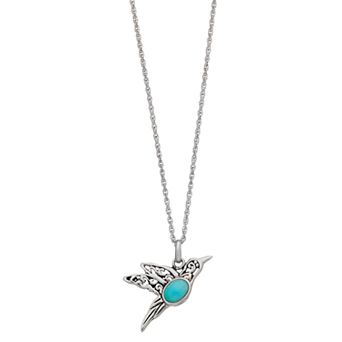 Athra NJ Inc Sterling Silver Genuine Stabilized Turquoise Hummingbird Pendant Necklace
