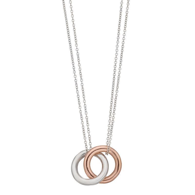 Sterling Silver Interlocking Circles with Double Chain Necklace, Womens, 