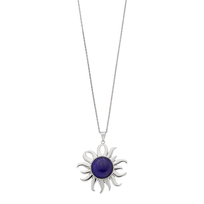 Sterling Silver Dyed Lapis Round Sun Pendant Necklace, Womens, Size: 18